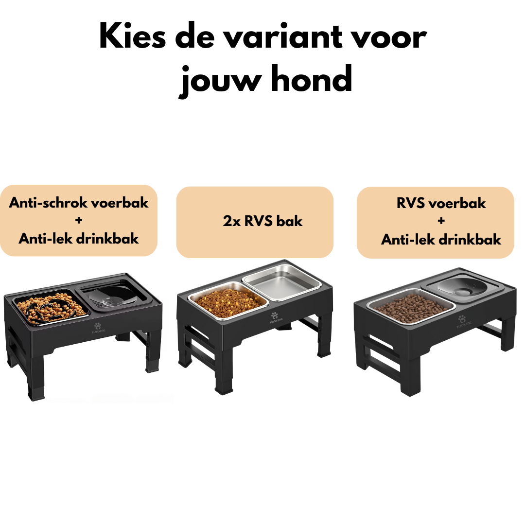 Verhoogde Voerbak en Drinkbak voor Honden - RVS voerbak + Anti-lek Drinkbak