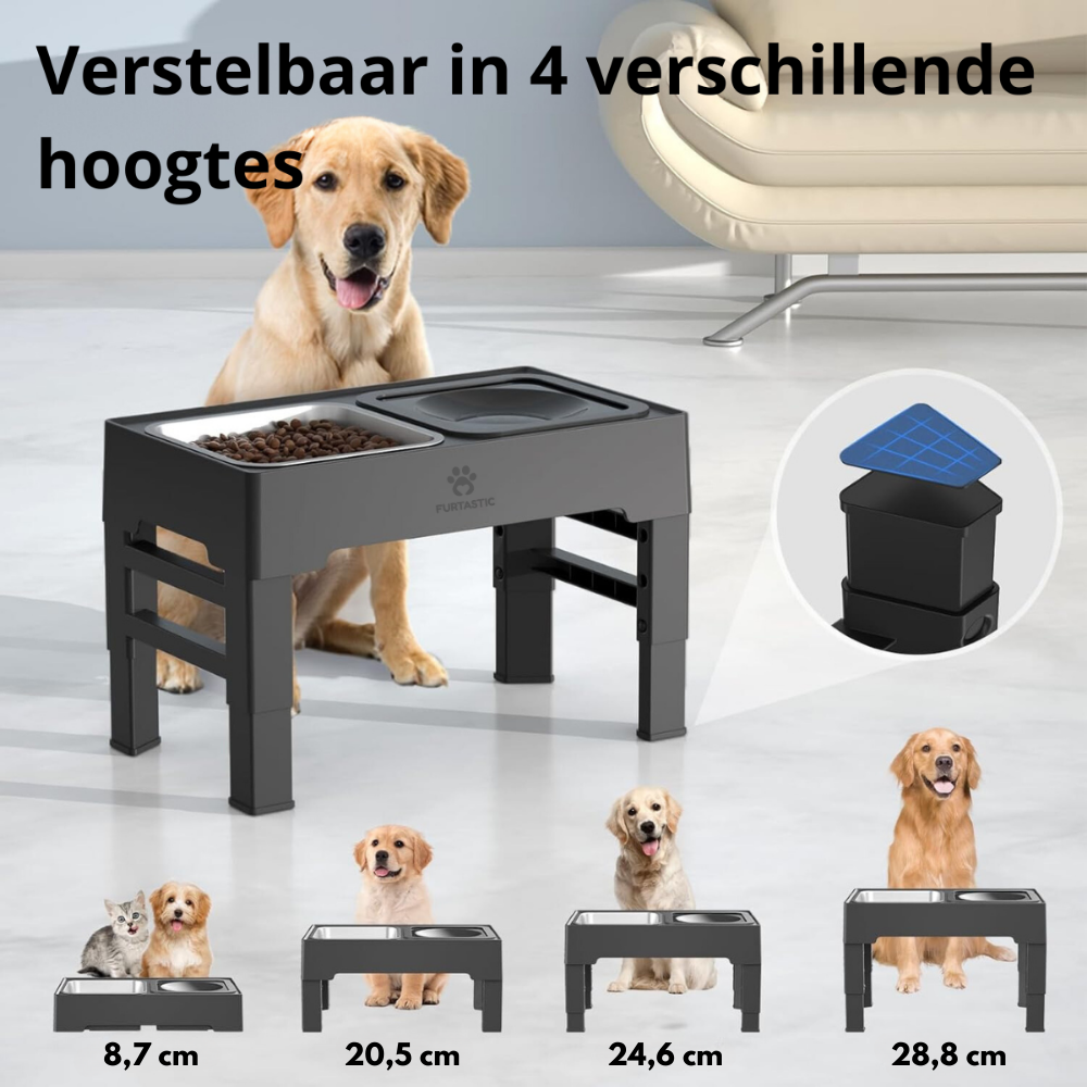 Verhoogde Voerbak en Drinkbak voor Honden - RVS voerbak + Anti-lek Drinkbak