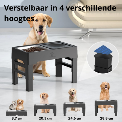 Verhoogde Voerbak en Drinkbak voor Honden - RVS voerbak + Anti-lek Drinkbak
