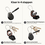 In vier stappen een AirTag in de houder plaatsen en bevestigen