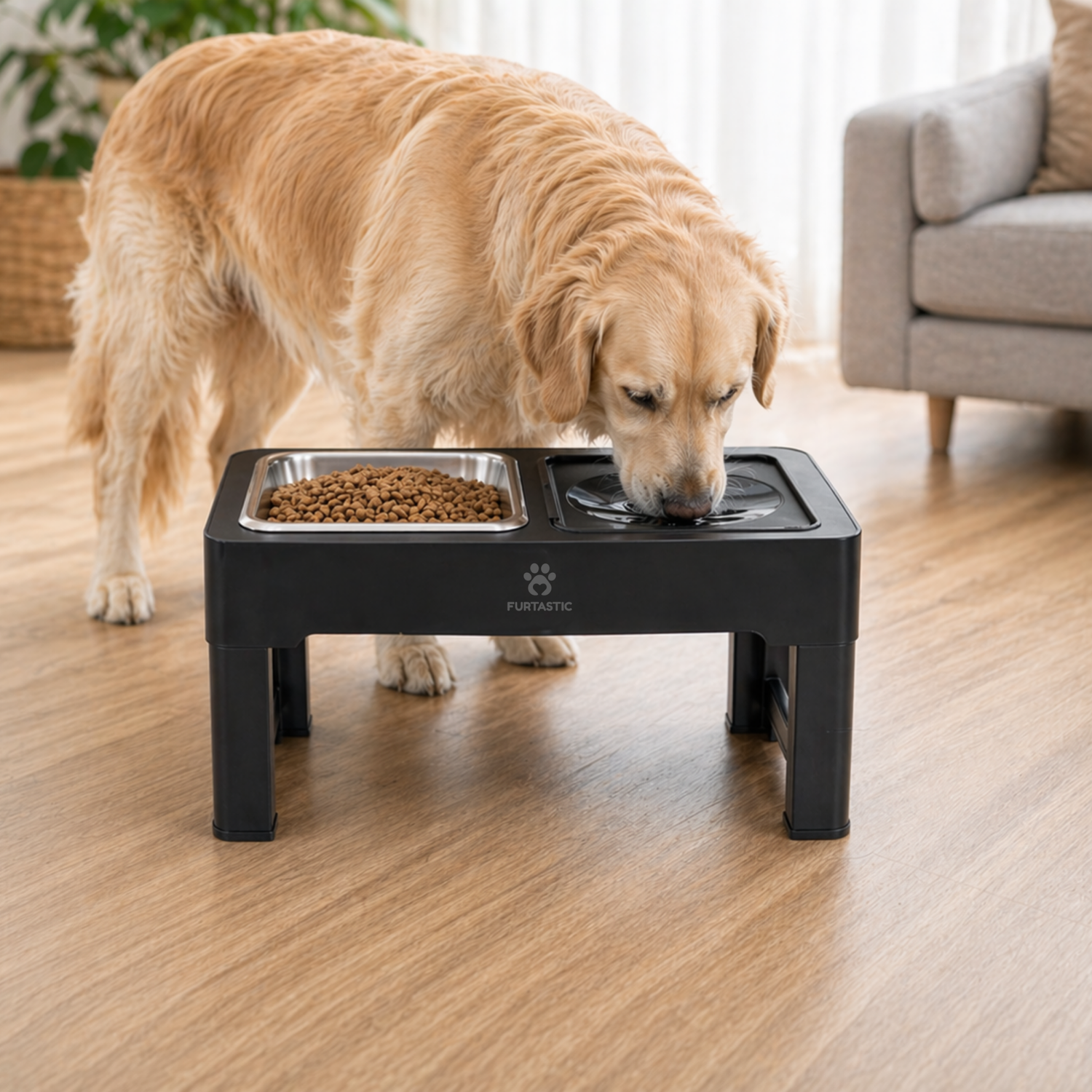 Verhoogde Voerbak en Drinkbak voor Honden - RVS voerbak + Anti-knoei Drinkbak